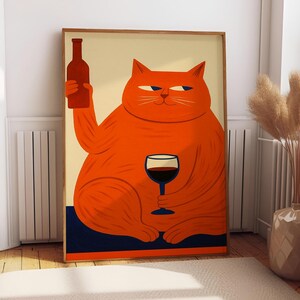 Bar Cart Wall Art | Cuty Cat Poster | Wine Art | Retro Kitchen Poster | Trendy Wall Art Canvas | Cheers Print | Dining Room Print | MA93