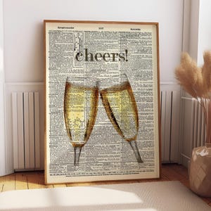 Champagne Bar Art Print | Cheers Wall Print | Cocktail Art Bar Decor | Newspaper Printed Wall Decor | Trendy Home Wall Art | MA91