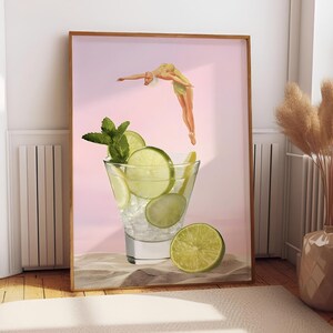 Gin & Tonic Wall Decor Art | Cocktail Bar Cart Wall Art | Gin and Tonic Poster | Alcohol Poster Art | Lemon Cocktail Wall Art | Retro Decor