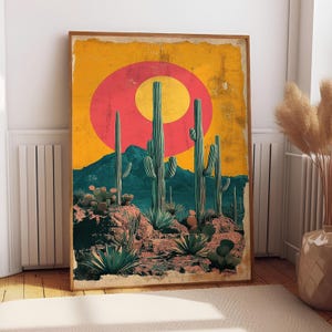 Abstrakter Vintage Kaktus Kaktus Druck | Sonoran Desert Print Retro Outdoor Poster | Arizona Cabochon Wand Kunst | Botanische Kakteenwüste