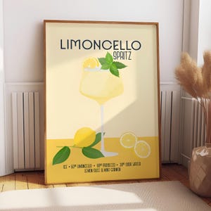 Limoncello Spritz Cocktail Poster | Cocktail Wall Art | Bar Kitchen Prints Art | Retro Italian Cocktail Print | Trendy Lemons Poster