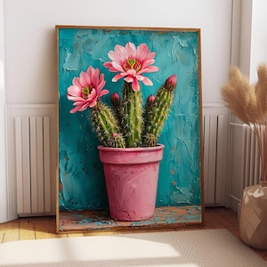 Cactus Flowers Wall Decor | Vintage Mexican Cactus Poster | Colourful Mexican Art | Traditional Mexican Artwork | Floral Latin Decor | MA73