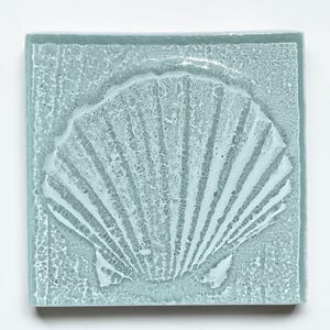 Set of 6 customized 3D texture hand crafted artisan shell beach glass tiles, decorative glass accents, bathroom shower home backsplash