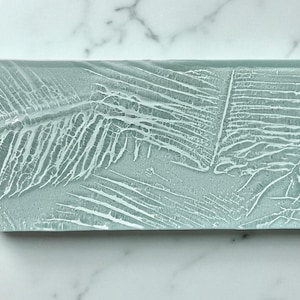 Set of 6 3D texture hand crafted artisan palm leaf glass tiles, nature decorative glass pool tiles, kitchen bathroom shower backsplash