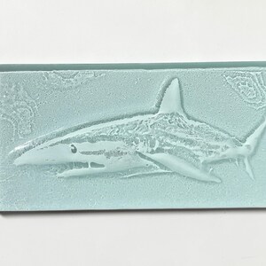 Set of 6 3D texture hand crafted artisan shark glass tiles, ocean decorative glass pool tiles, kitchen bathroom shower backsplash
