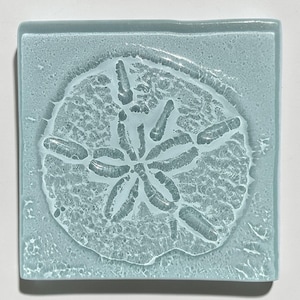 Hand-crafted Sand Dollar Glass Tiles, Textured Beach Backsplash Accents (Set of 6)