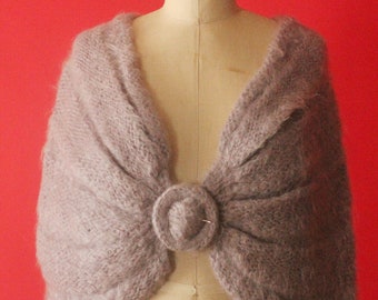 Vintage 50's Lavender Handmade Mohair Knit Shawl Stole Wrap