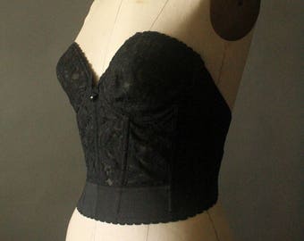 Vintage 70's Black Lace Strapless Bustier by Shape-Mate, size 34C