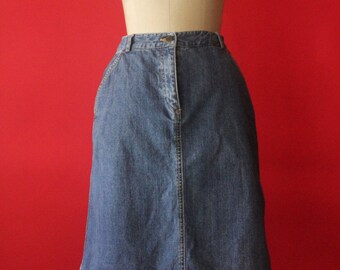 Vintage 90&#39;s LL Bean Blue Jean Denim High Waisted Skirt with Pockets Size 4