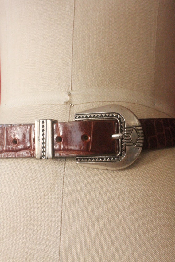 Vintage 90's Western Brown Croc Embossed Leather … - image 3