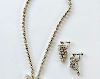 Vintage 50’s Rhinestone Dangle Choker and Earrings Set