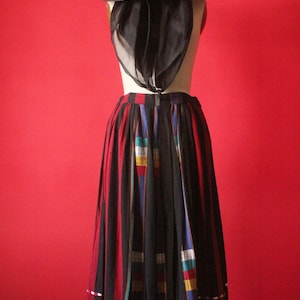 Vintage 70&#39;s Multicolor Fringed Embroidered Folk Ethnic Rayon Skirt by Shopping International Made in India Size S