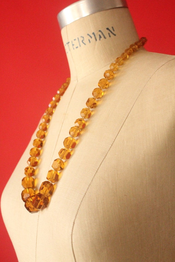 Vintage 30's Art Deco Amber Faceted Glass Beaded … - image 3