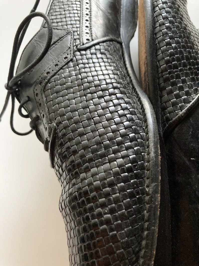 Vintage 70-/80-tals R Martegani Boutique Line svarta vävda läder Oxfords med snörning, loafers storlek 10, tillverkade i Italien bild 8