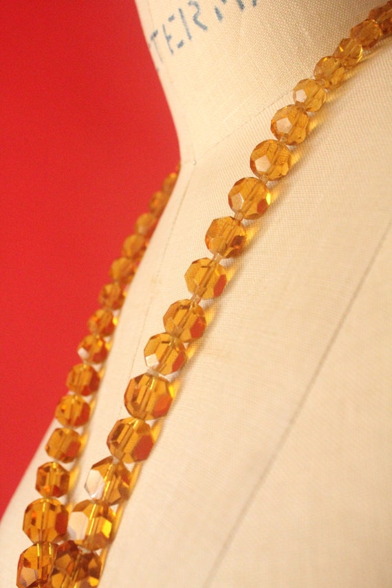 Vintage 30's Art Deco Amber Faceted Glass Beaded … - image 5