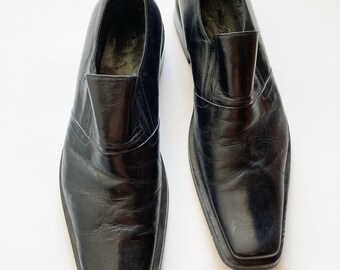 Vintage 2000&#39;s Dino Bigioni Black Leather Slip On Pointy Loafers size 42 1/2 made in Italy