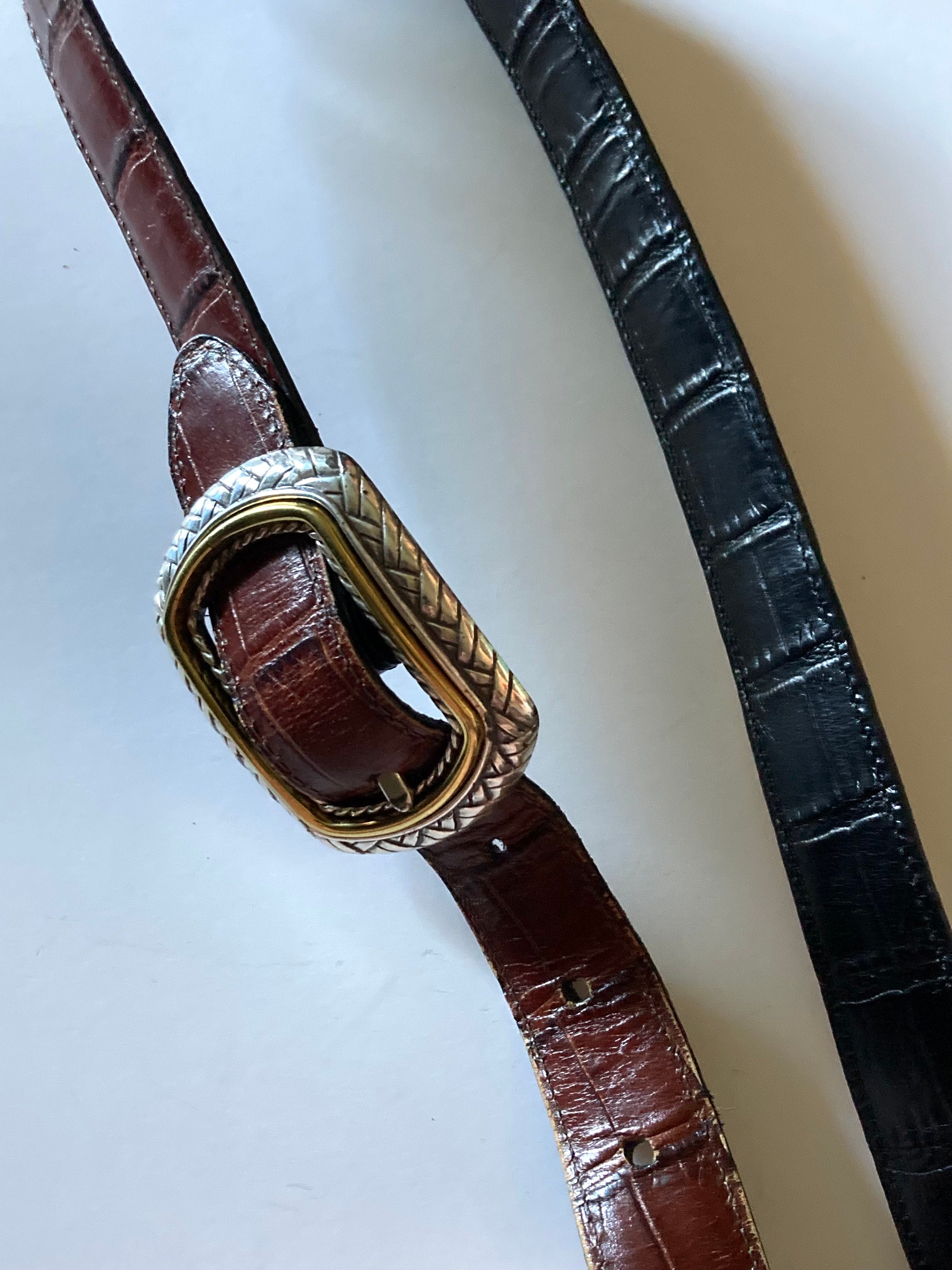 Vintage 80's Brighton Reversible Black or Brown Leather Belt