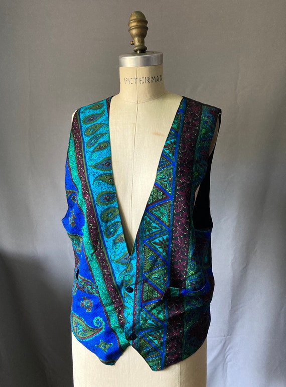 Vintage 80’s 90’s Paisley Rayon Button Up Vest by… - image 1