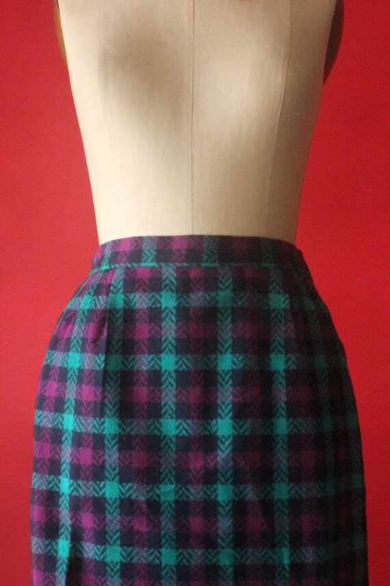 Vintage 70's Navy, Teal and Purple Plaid Pencil S… - image 6