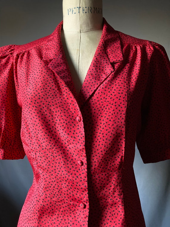 Vintage 80’s L’Tonary Red and Black Abstract Flor… - image 3