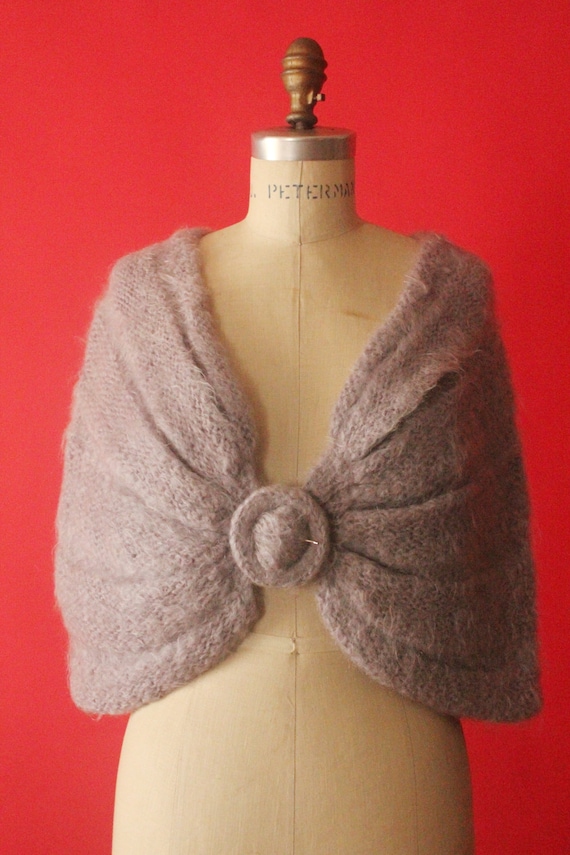 Vintage 50's Lavender Handmade Mohair Knit Shawl … - image 1