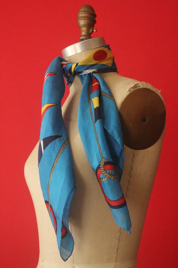 Vintage 80's Blue, Red and Yellow Nautical Anchor… - image 1