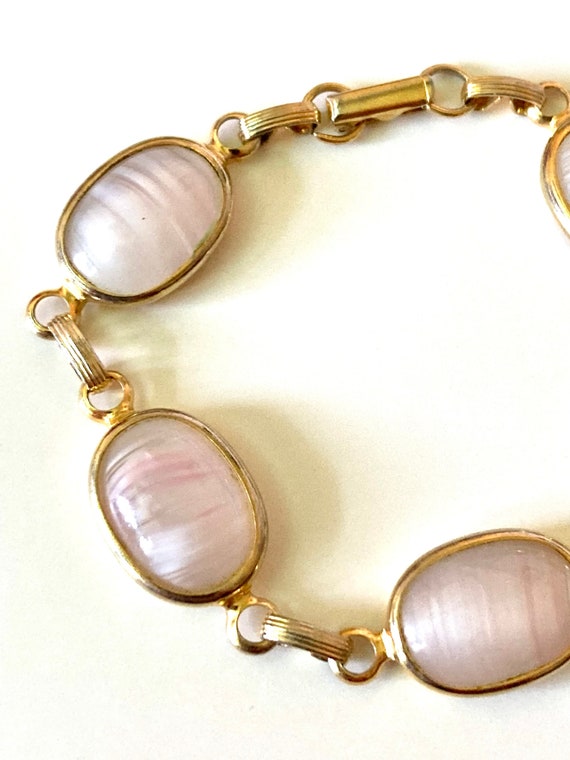 Vintage 60’s Sarah Coventry Pink Rose Quartz Link… - image 4