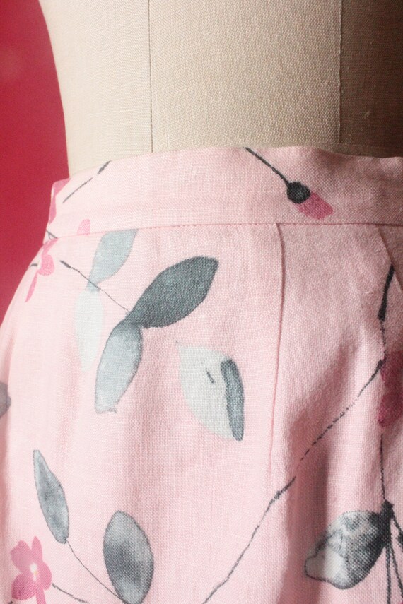 Vintage 90's Pale Pink Floral Linen Skirt by Spen… - image 7