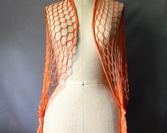 Vintage 80’s Orange Open Net Shawl Belt Sash Wrap