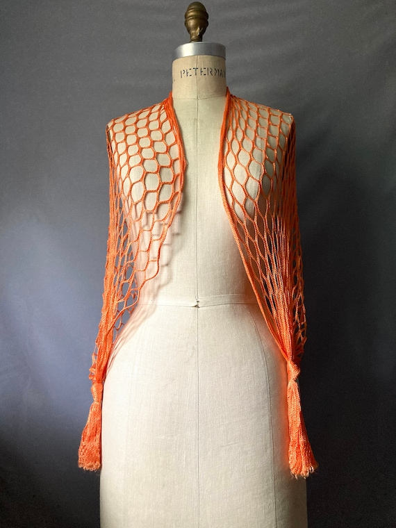 Vintage 80’s Orange Open Net Shawl Belt Sash Wrap