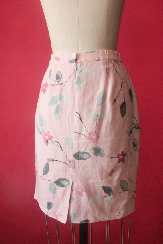 Vintage 90's Pale Pink Floral Linen Skirt by Spen… - image 10