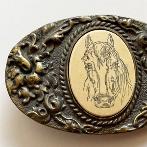 Vintage 70's Brass Western Horse Belt Buckle by Oden image 2