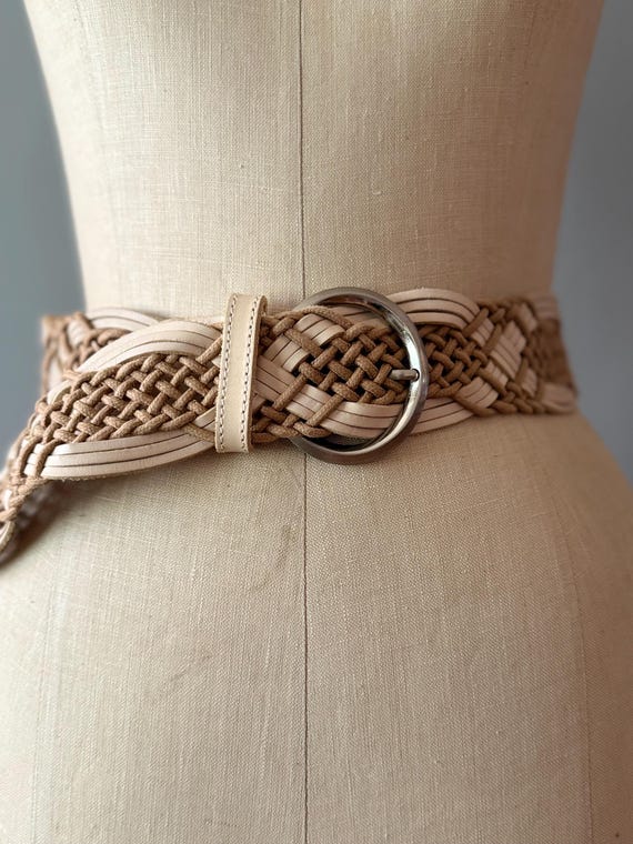 Vintage Gap Y2K 2000s wide braided woven brown leather belt boho S Small Vintage 2000 main image 3