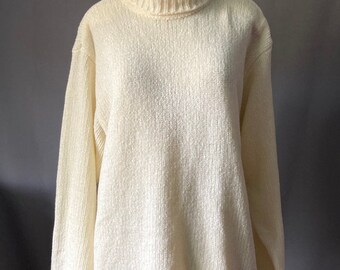Vintage 90’s Cream Knit Long Sleeve Pullover Turtleneck Oversized Sweater by Liz Wear Size L
