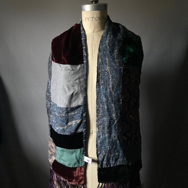 Vintage Jacqueline Ferrar Silk Burnout Velvet Patchwork Oblong Scarf Wrap