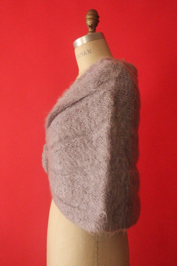 Vintage 50's Lavender Handmade Mohair Knit Shawl … - image 7