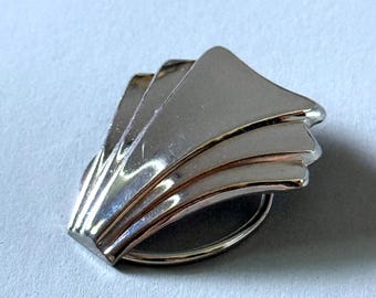 Vintage 70’s Silver Abstract Scarf Slide Clip Signed Jeri-Lou