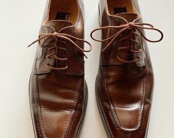 Vintage 2000&#39;s Y2K Mercanti Florentini Brown Leather Lace Up Oxfords Loafers size 10 1/2 Made in Italy