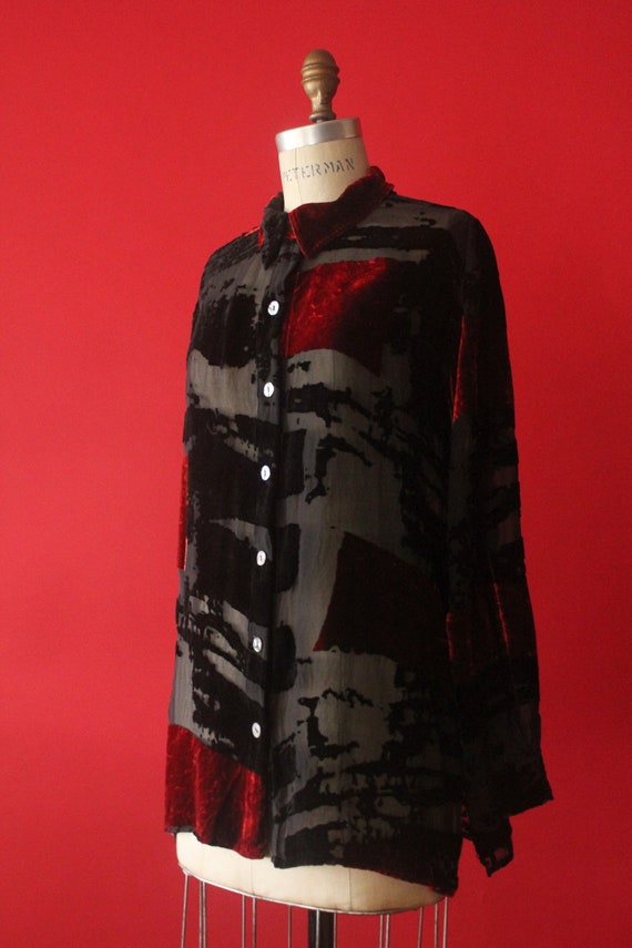Vintage 90's Goth Black and Red Silk and Rayon Abs