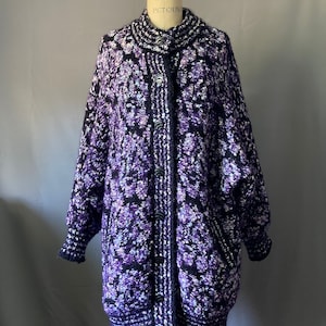 Vintage 80’s Purple Knit Button Up Long Sleeve Cardigan Sweater Jacket with Pockets