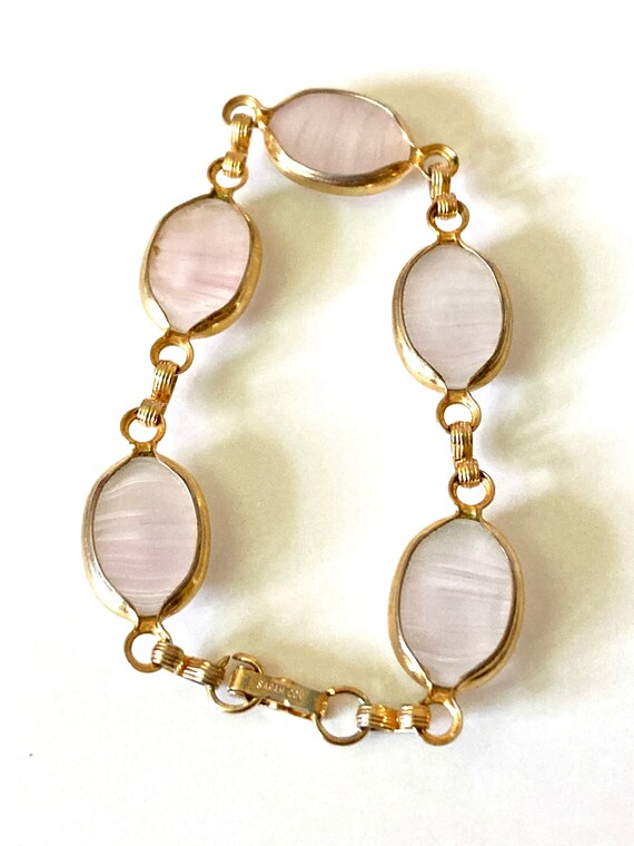 Vintage 60’s Sarah Coventry Pink Rose Quartz Link… - image 3