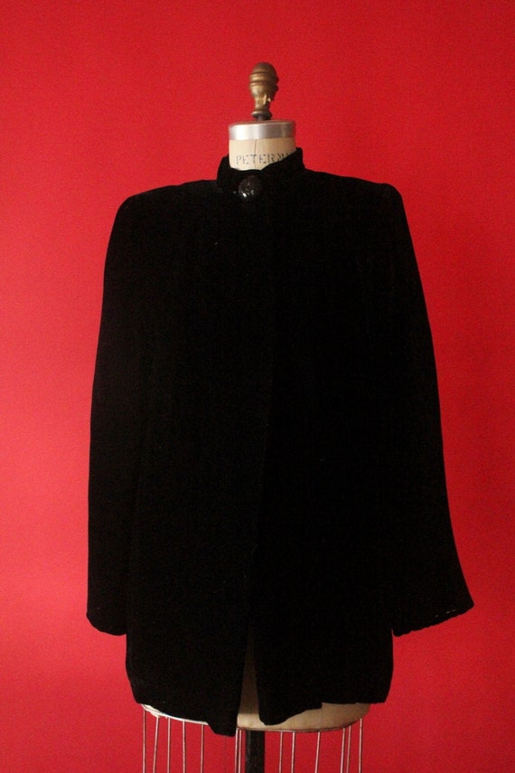Vintage 30's Black Silk Velvet Opera Coat Evening