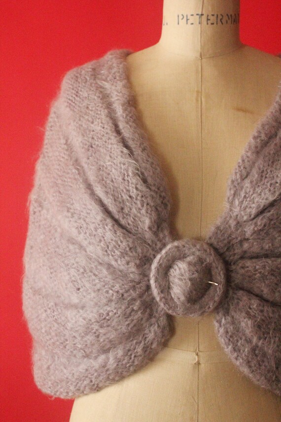 Vintage 50's Lavender Handmade Mohair Knit Shawl … - image 2