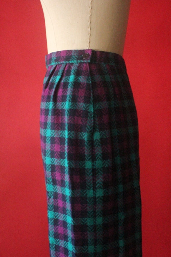 Vintage 70's Navy, Teal and Purple Plaid Pencil S… - image 8