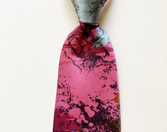 Vintage 80's Abstract Fuchsia Purple Grey Pink Clip On Tie by The Mens Store