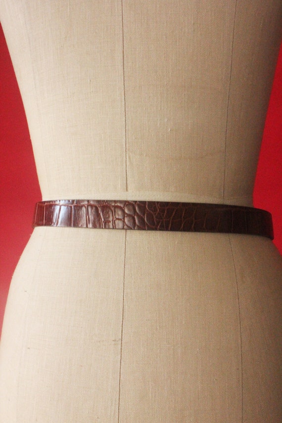 Vintage 90's Western Brown Croc Embossed Leather … - image 8