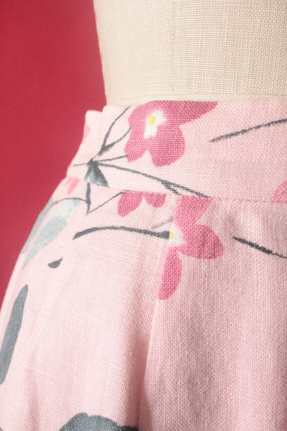 Vintage 90's Pale Pink Floral Linen Skirt by Spen… - image 4