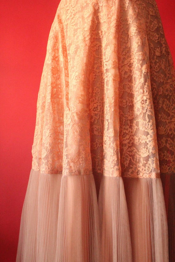 Vintage 40's Peach Lace and Pleated Chiffon Gown … - image 7
