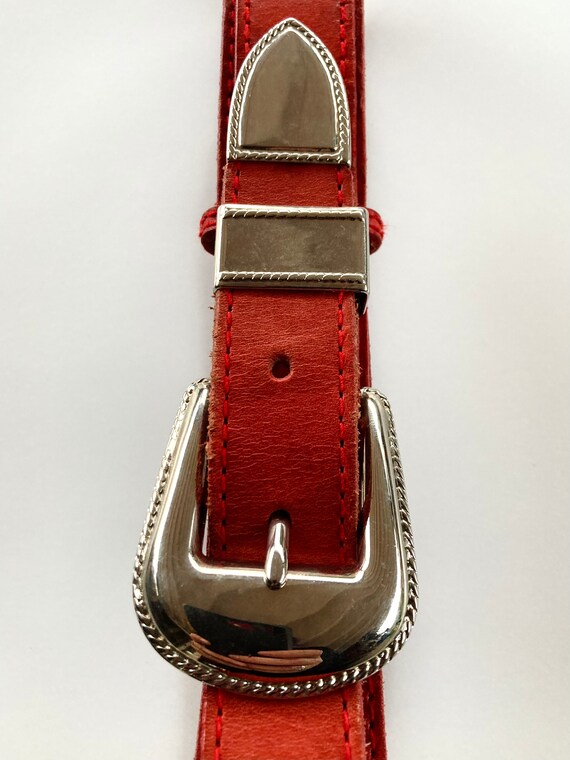 Vintage 80’s Western Red Leather Ranger Belt by C… - image 4