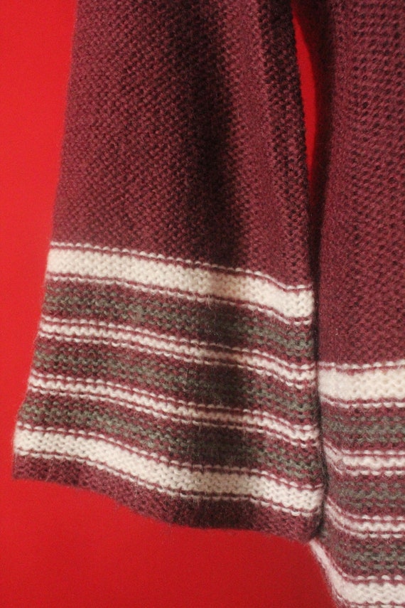 Vintage 70's Boho Burgundy, Grey and White Stripe… - image 4